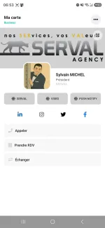 Carte de visite digitale VIXEO de Sylvain MICHEL, Président de SERVAL, affichée sur mobile